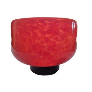 Vtg. lava red speckled art glass handblown footed votive vase signed O'dell 96